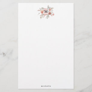 Elegantes Rosa-Blüten-Monogramm Briefpapier