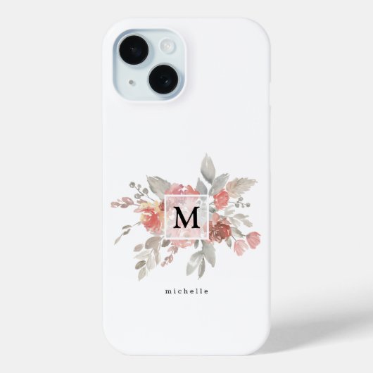 Elegantes Rosa-Blüten-Monogramm Case-Mate iPhone Hülle (Rückseite)