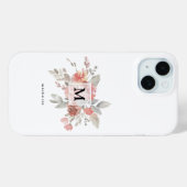 Elegantes Rosa-Blüten-Monogramm Case-Mate iPhone Hülle (Rückseite (Horizontal))
