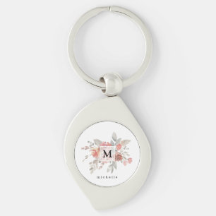 Elegantes Rosa-Blüten-Monogramm Schlüsselanhänger
