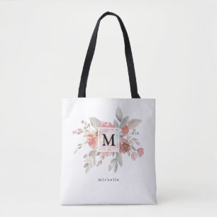 Elegantes Rosa-Blüten-Monogramm Tasche