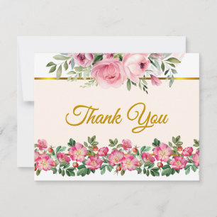 Elegantes Rosa-Blüten- und Gold-Schrift-Muster  Mitteilungskarte