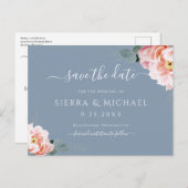 Elegantes Rosa Blütenblau Save the Date Ankündigungspostkarte (Vorne/Hinten)