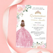 Elegantes Rosa Blütengold Quinceañera 15. Einladung