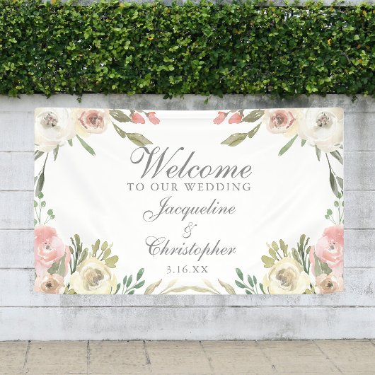 Elegantes Rosa Blütengrün Willkommen bei unserer H Banner