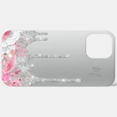 Elegantes Rosa Blütensilber Glitzer Tropfen Monogr Case-Mate iPhone Hülle (Rückseite / Rechts)
