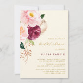 Elegantes Rosa Bordeaux Blume Brautparty Einladung (Vorderseite)
