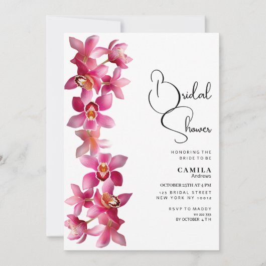 Elegantes rosa Bordeaux-Orchideen Blume Brautparty Einladung (Vorderseite)