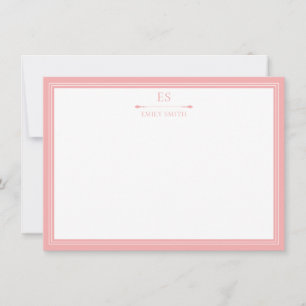 Elegantes rosa Border Monogramm Mitteilungskarte