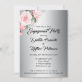 Elegantes Rosa Bouquet auf Silbertablette Verlobun Einladung (Vorderseite)