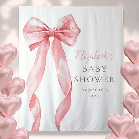 Elegantes rosa Bow Baby Shower Foto Hintergrund Wandteppich