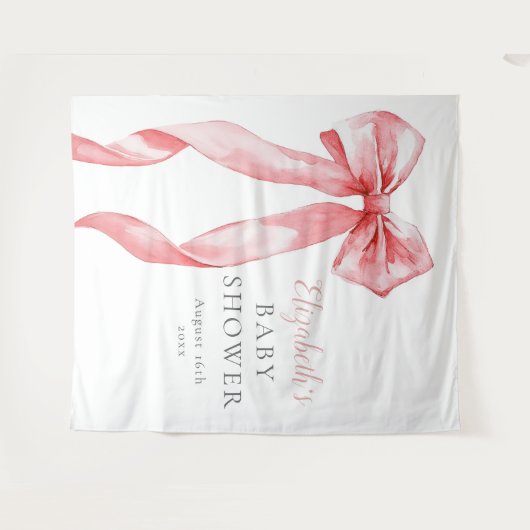 Elegantes rosa Bow Baby Shower Foto Hintergrund Wandteppich (Vorderseite (Horizontal))