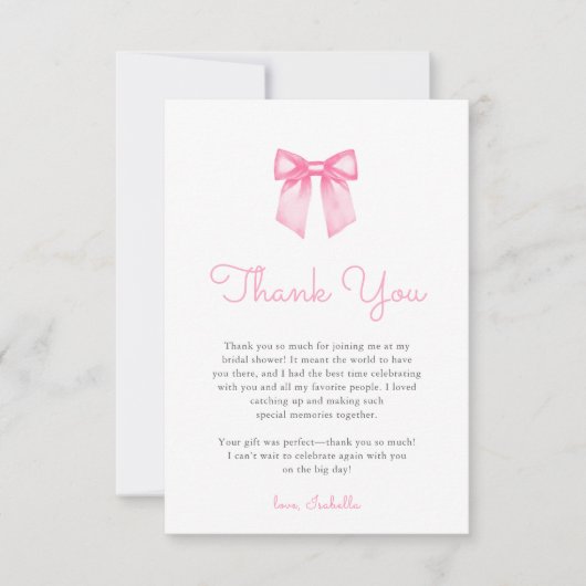Elegantes rosa Bow-Brautparty Dankeskarte (Vorderseite)