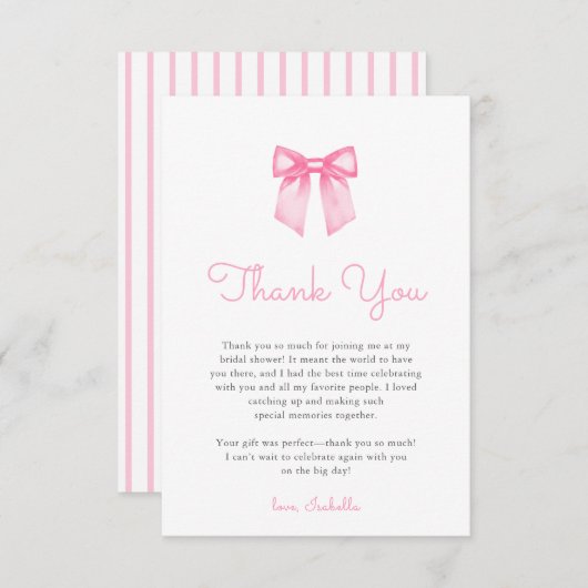 Elegantes rosa Bow-Brautparty Dankeskarte (Vorne/Hinten)