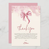 Elegantes Rosa-Bow-Brautparty Dankeskarte (Vorne/Hinten)