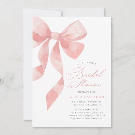 Elegantes rosa Bow-Brautparty Einladung (Vorderseite)