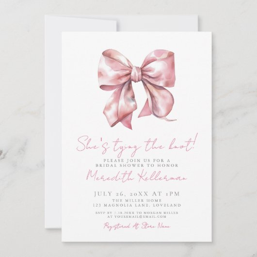 Elegantes Rosa-Bow-Brautparty Einladung (Vorderseite)
