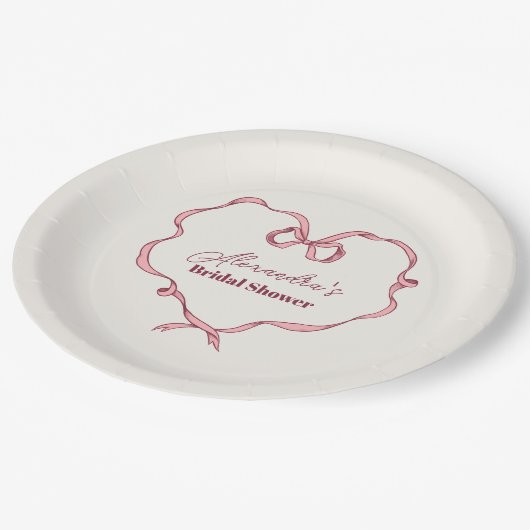 Elegantes rosa Bow-Brautparty Pappteller (Schrägansicht)
