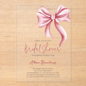 Elegantes rosa Bow Coquette Brautparty Party Acryleinladungen (Vorderseite)