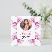 Elegantes Rosa Bow Coquette Foto Sweet 16 Birthday Dankeskarte (Stehend Vorderseite)