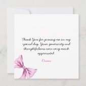 Elegantes Rosa Bow Coquette Foto Sweet 16 Birthday Dankeskarte (Rückseite)