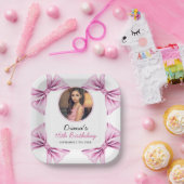Elegantes Rosa Bow Coquette Foto Sweet 16 Birthday Pappteller (Party)
