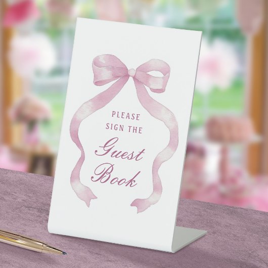 Elegantes rosa Bow Gästebuch Gestaltungszeichen Sockelschild