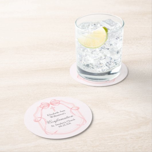 Elegantes rosa Bow Ribbon Confirmation Party Runder Pappuntersetzer (Vor Ort)