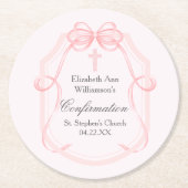 Elegantes rosa Bow Ribbon Confirmation Party Runder Pappuntersetzer (Vorderseite)