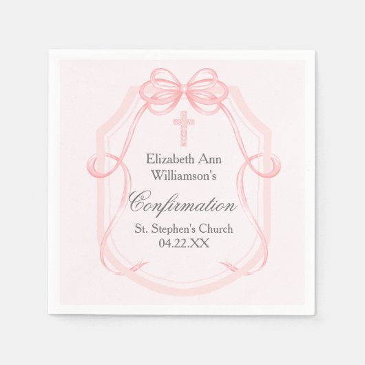 Elegantes rosa Bow Ribbon Confirmation Party Serviette (Vorderseite)