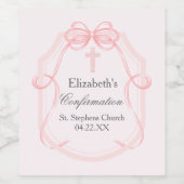 Elegantes rosa Bow Ribbon Confirmation Party Weinetikett (Einzelnes Label)