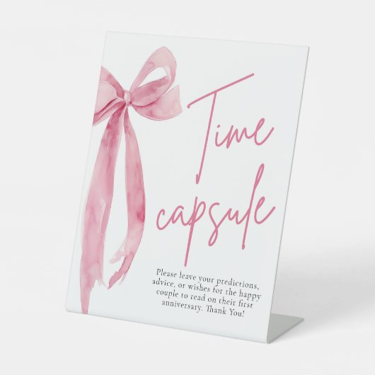 Elegantes, rosa Bow Time Capsule Game Sign Sockelschild (Vorderseite)