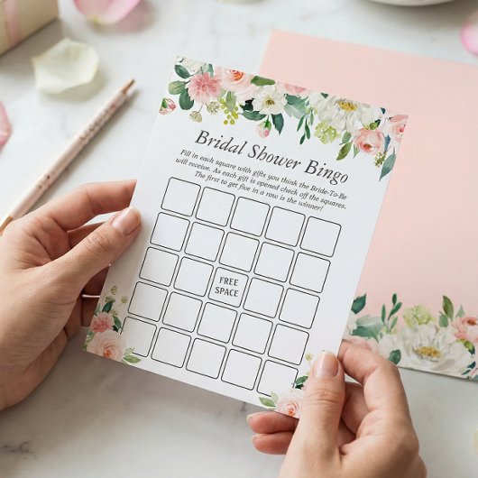 Elegantes Rosa Brautparty Bingo Game Flyer