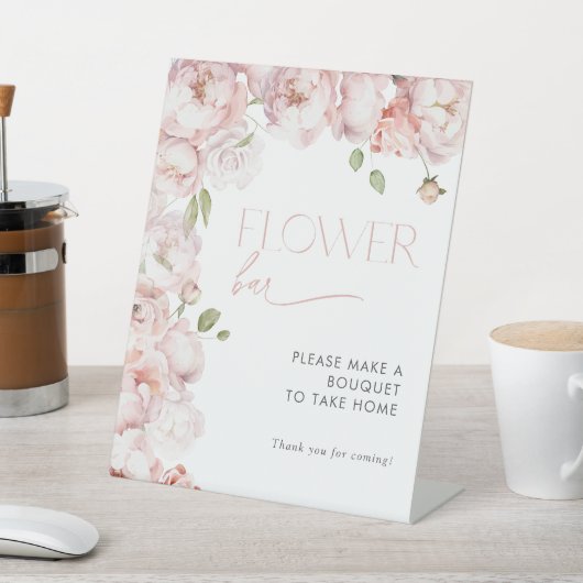 Elegantes Rosa Brautparty Blume Bar Sockelschild (In SItu)