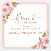 Elegantes Rosa Brautparty Brunch Quadratischer Aufkleber (Vorderseite)