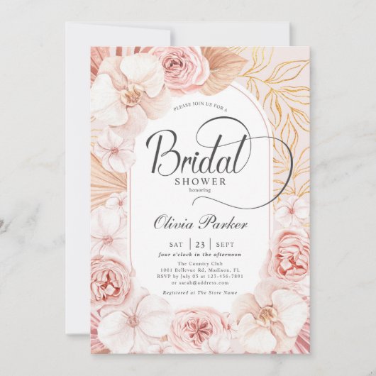 Elegantes Rosa Brautparty Einladung (Vorderseite)