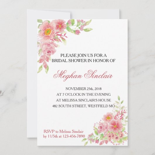 Elegantes Rosa Brautparty Einladung (Vorderseite)