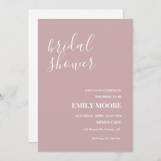 Elegantes Rosa-Brautparty Einladung (Vorne/Hinten)