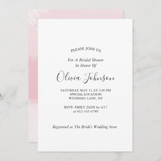 Elegantes, rosa Brautparty Einladung (Vorne/Hinten)