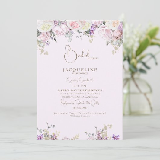 Elegantes Rosa-Brautparty Einladung (Stehend Vorderseite)