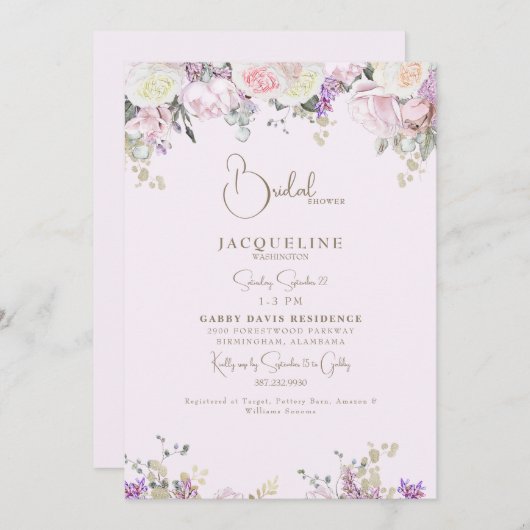 Elegantes Rosa-Brautparty Einladung (Vorne/Hinten)