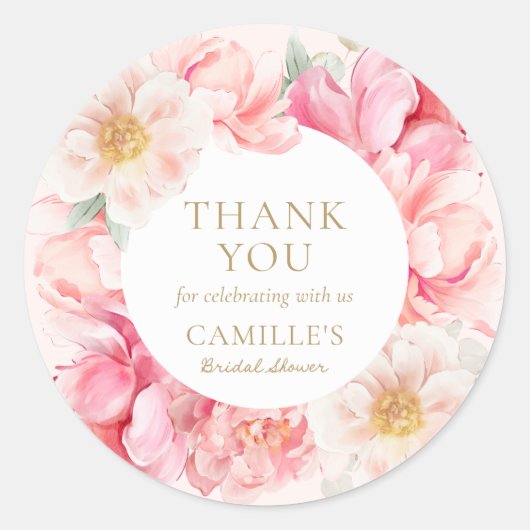 Elegantes rosa Brautparty Floral Vielen Dank Runder Aufkleber (Vorderseite)