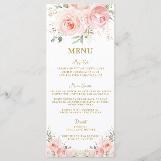 Elegantes Rosa Brautparty-Menü Programm (Vorderseite)