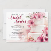 Elegantes Rosa Brautparty mit Blumenkuchen Einladung (Vorderseite)