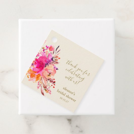 Elegantes rosa Brautparty mit Blumenmotiven Danke Geschenkanhänger (Beispiel)