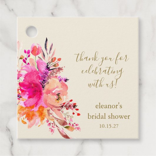 Elegantes rosa Brautparty mit Blumenmotiven Danke Geschenkanhänger (Vorderseite)