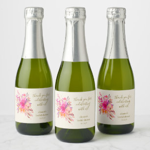 Elegantes rosa Brautparty mit Blumenmotiven Danke Schaumweinetikett