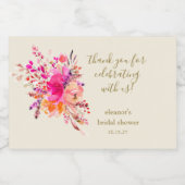 Elegantes rosa Brautparty mit Blumenmotiven Danke Schaumweinetikett (Einzelnes Label)