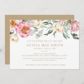 Elegantes rosa Brautparty mit Blumenmotiven Einladung (Vorne/Hinten)