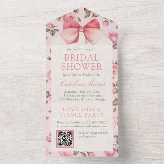 Elegantes Rosa Brautparty Party All In One Einladung (Innen Boden)